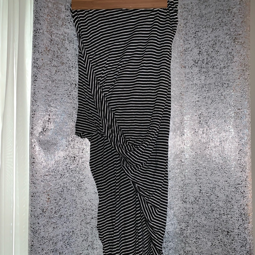 Black and white striped high slit skirt